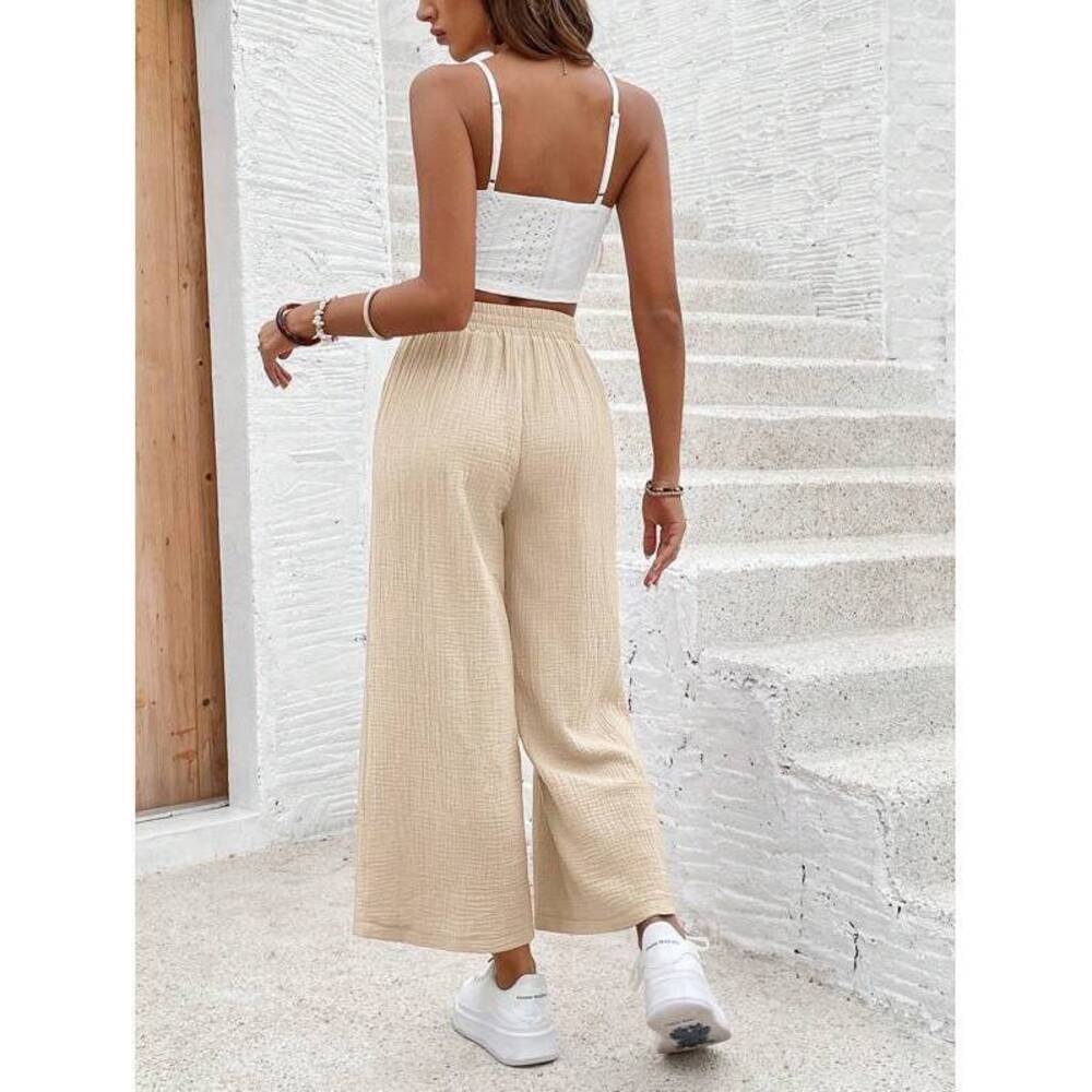 Frenchy Women's Solid Color Waistband With Pockets Loose Casual Pants, Sui